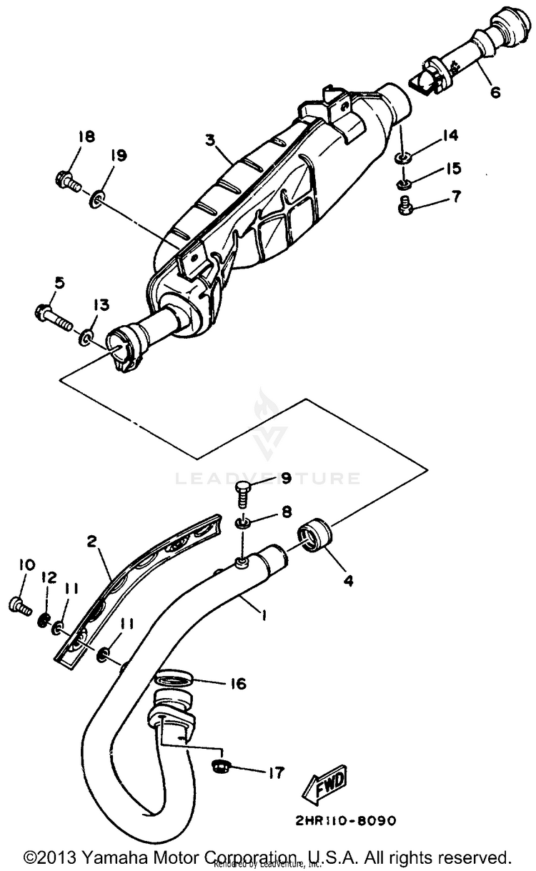 Exhaust BIG BEAR (ME & NH Only) - YFM350FWD_MNH - 1992 Schematic