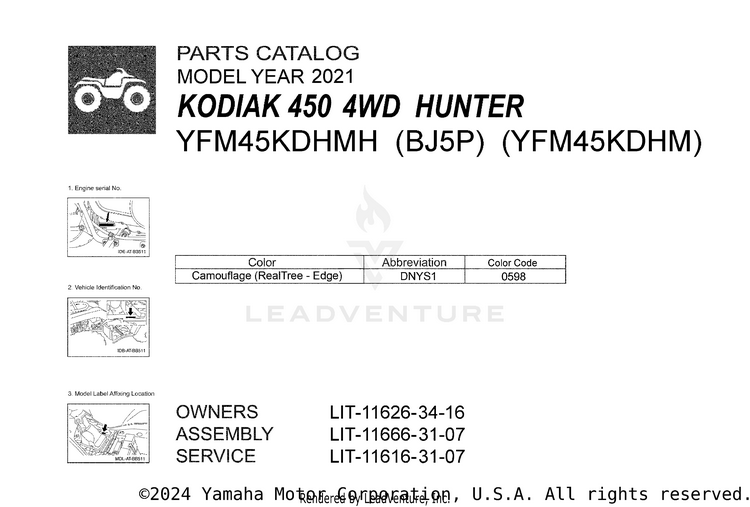 1 Title Page KODIAK 450 HUNTER - YFM45KDHMH - 2021 Schematic