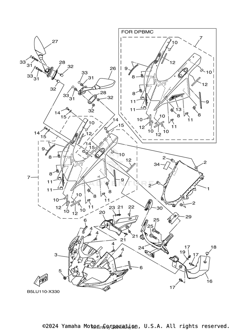 Windshield YZFR3 ABS - YZFR3ANB - 2022 Schematic