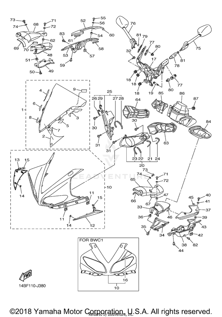 Cowling 1 YZFR1 - YZFR1ZCB - 2010 Schematic