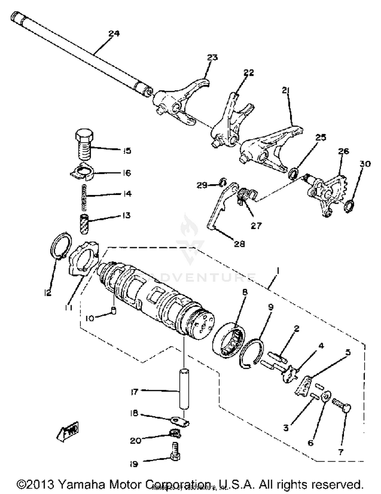 Shift Cam Fork XS1100G - 1980 Schematic