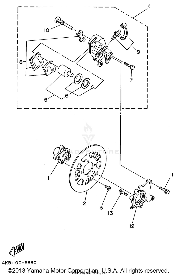 Rear Brake Caliper WOLVERINE 4WD - YFM350FXH - 1996 Schematic
