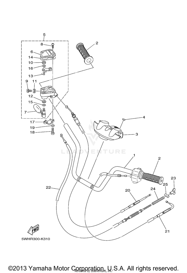 Steering Handle Cable GRIZZLY 350 2WD - YFM35GAGR - 2011 Schematic