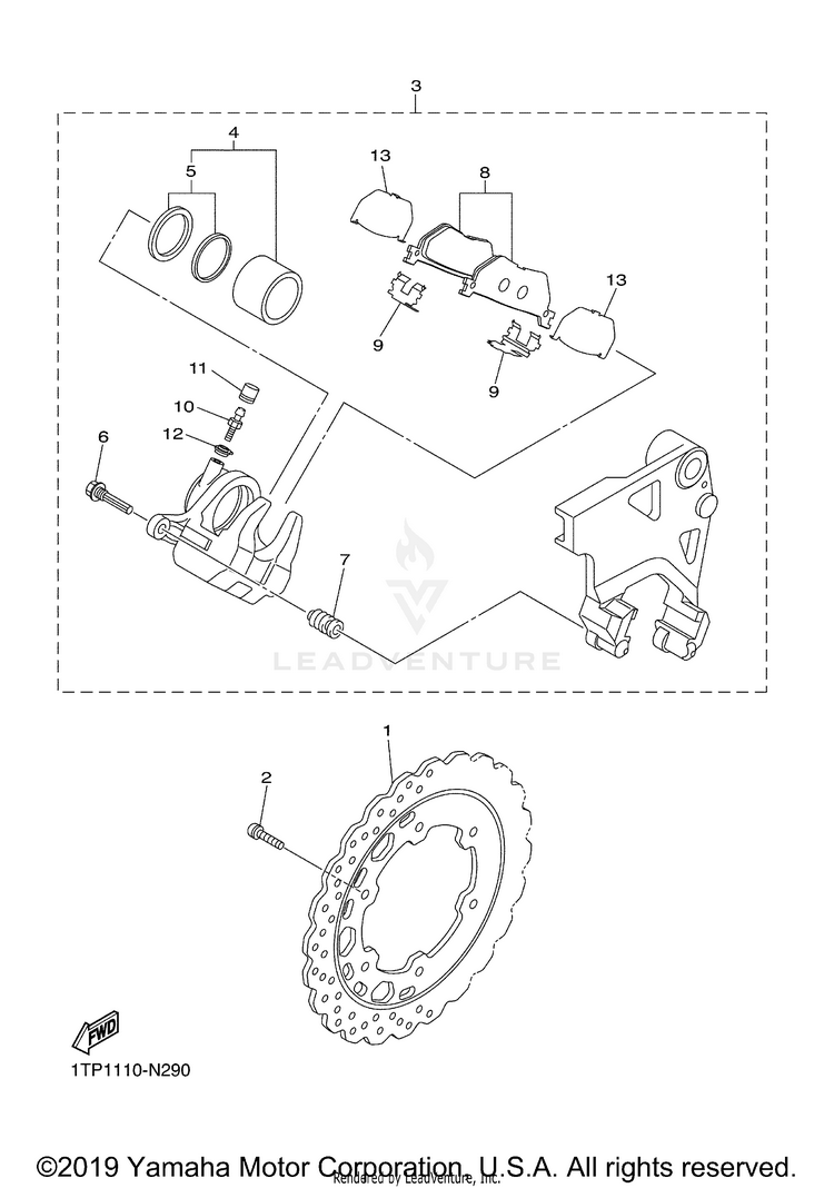 Rear Brake Caliper BOLT - XVS95CGCB - 2016 Schematic