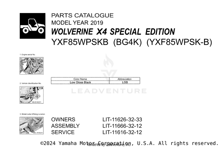 1 Title Page WOLVERINE X4 SE - YXF85WPSKB - 2019 Schematic