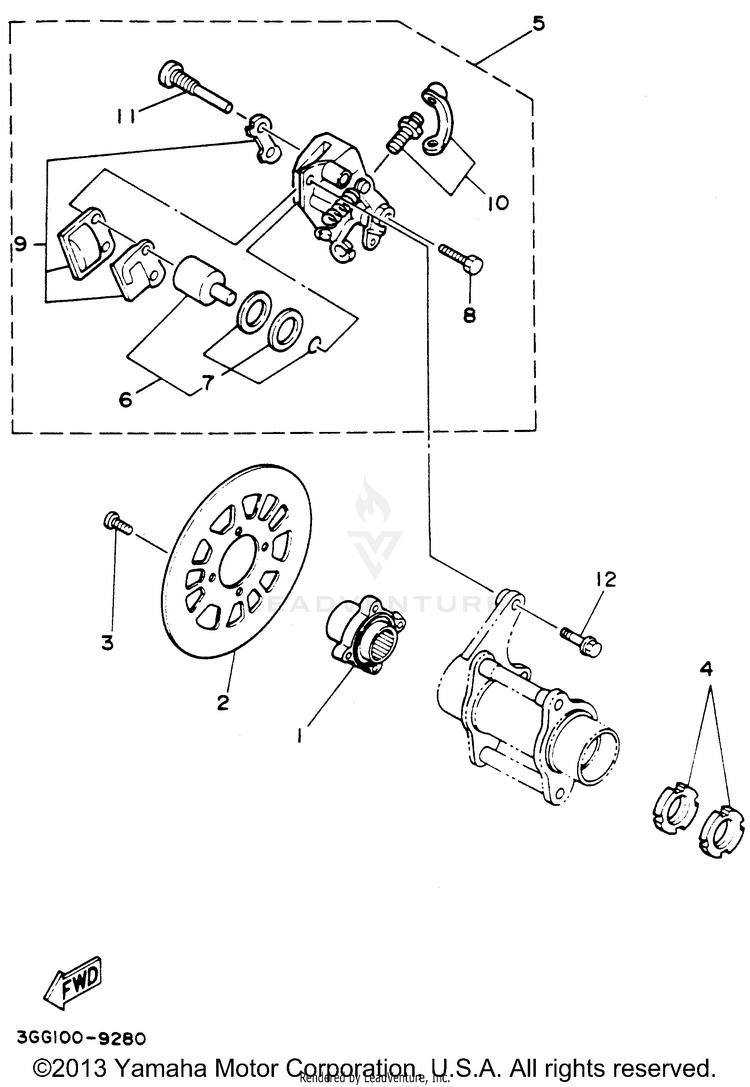 Rear Brake Caliper BANSHEE - YFZ350F - 1994 Schematic