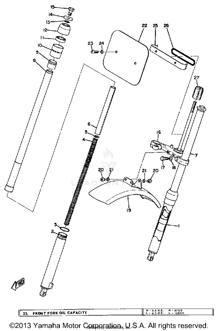 Front Fork & Front Fender JT1 - 1971 Schematic