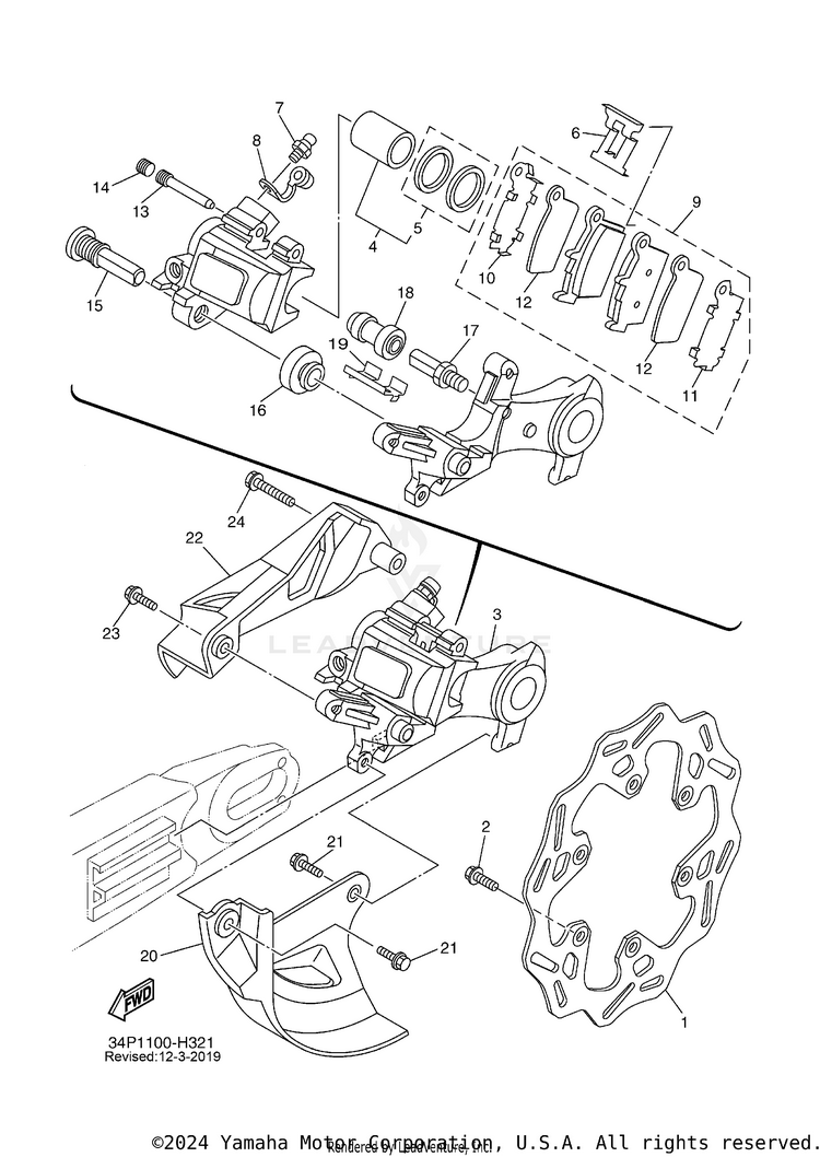 Rear Brake Caliper YZ250FB - YZ250FBL - 2012 Schematic