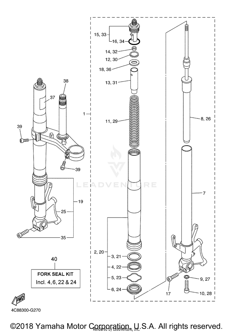 Front Fork R1 - YZFR1XCB - 2008 Schematic