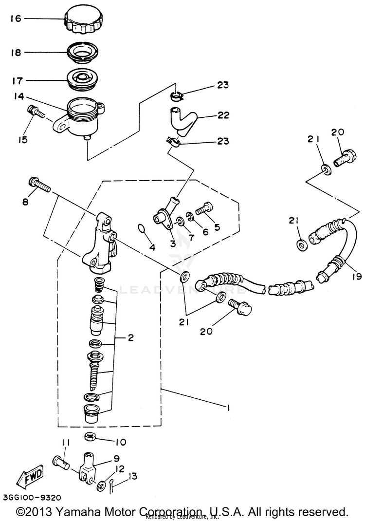 Rear Master Cylinder BANSHEE - YFZ350F - 1994 Schematic