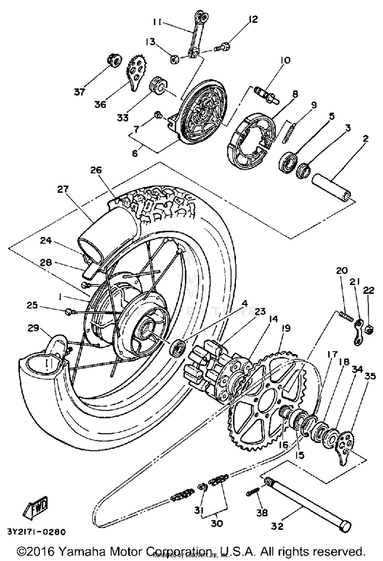 Rear Wheel XT250 - XT250H_198 - 1981 Schematic