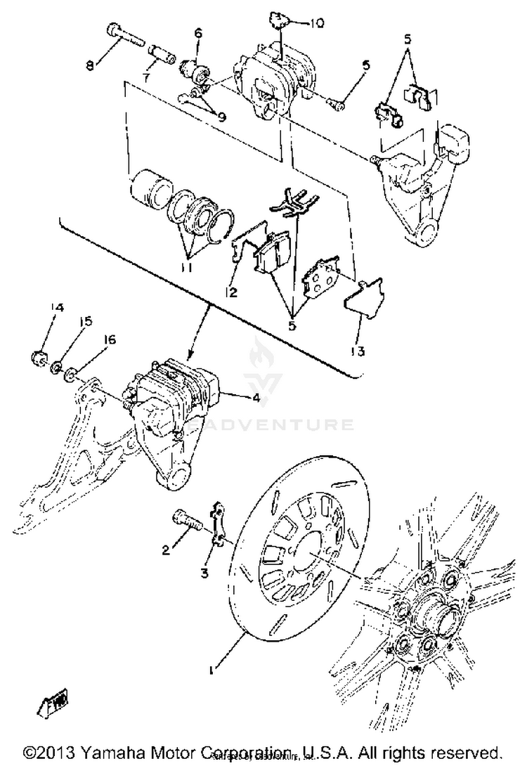 Rear Brake Caliper XS1100H - 1981 Schematic