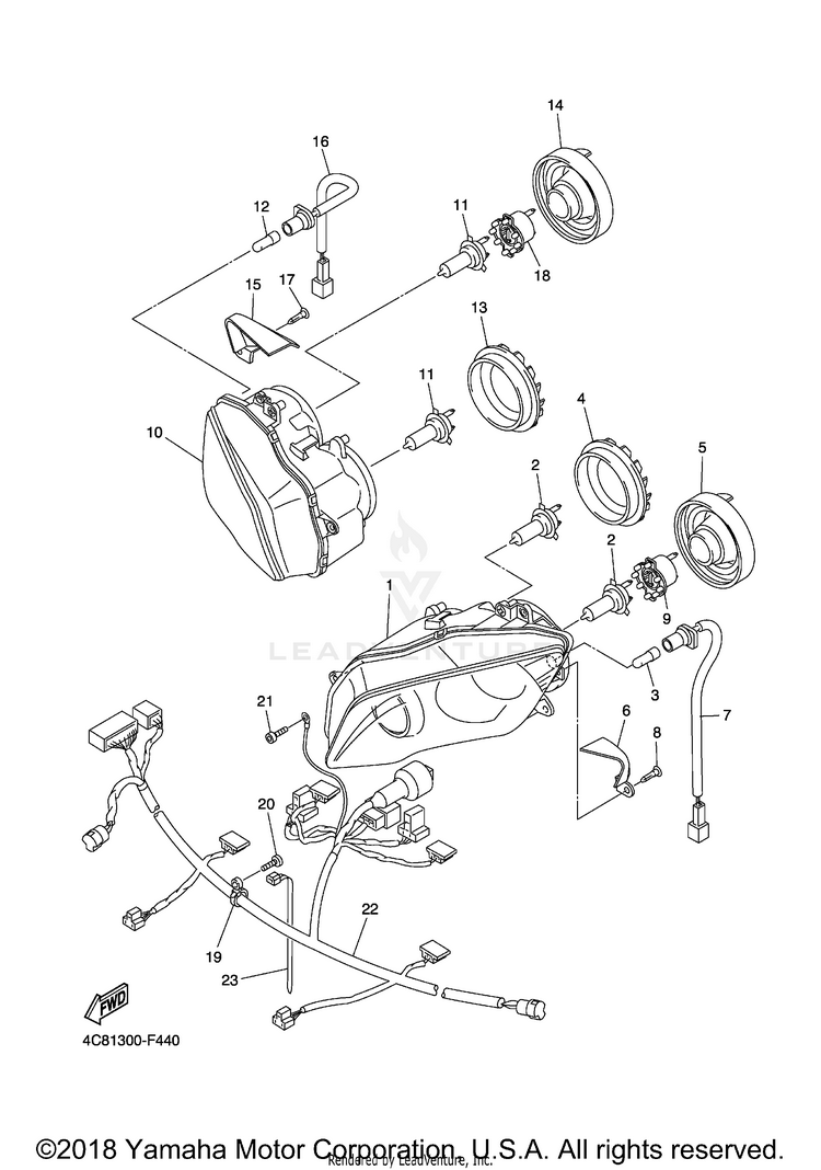 Headlight R1 - YZFR1XCB - 2008 Schematic