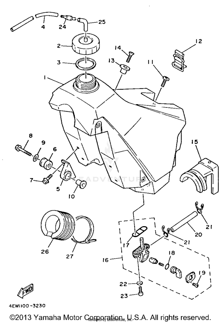Fuel Tank YZ250E1 - 1993 Schematic