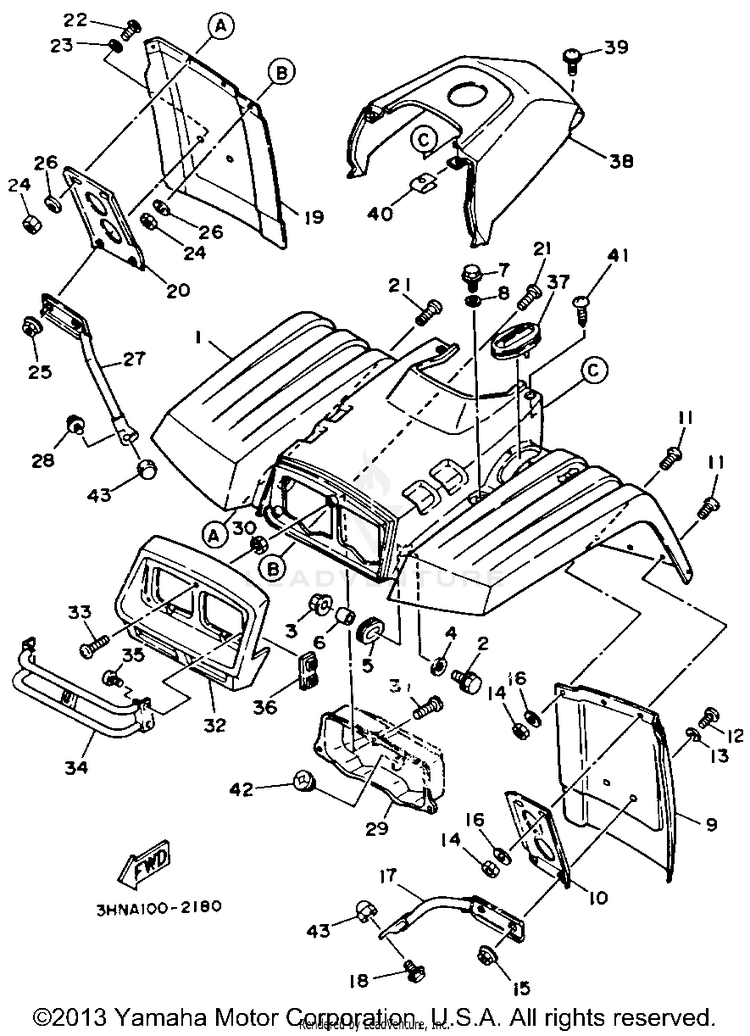 Front Fender BIG BEAR 4WD - YFM350FWD - 1992 Schematic