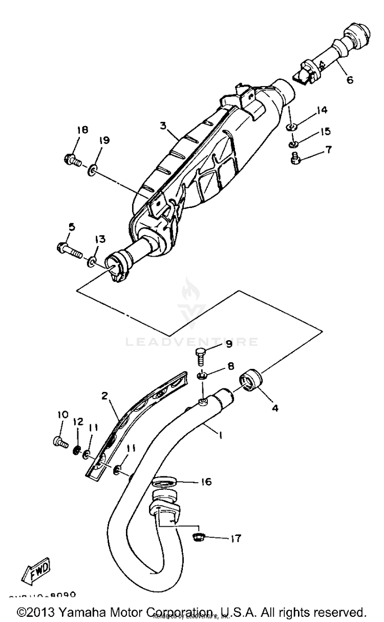 Exhaust BIG BEAR 4WD - YFM350FWB - 1991 Schematic
