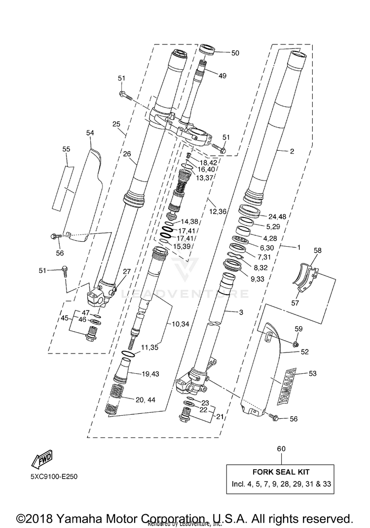 Front Fork YZ450F - YZ450FV - 2006 Schematic