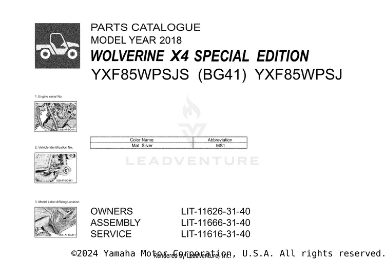 1 Title Page WOLVERINE X4 SPECIAL - YXF85WPSJS - 2018 Schematic