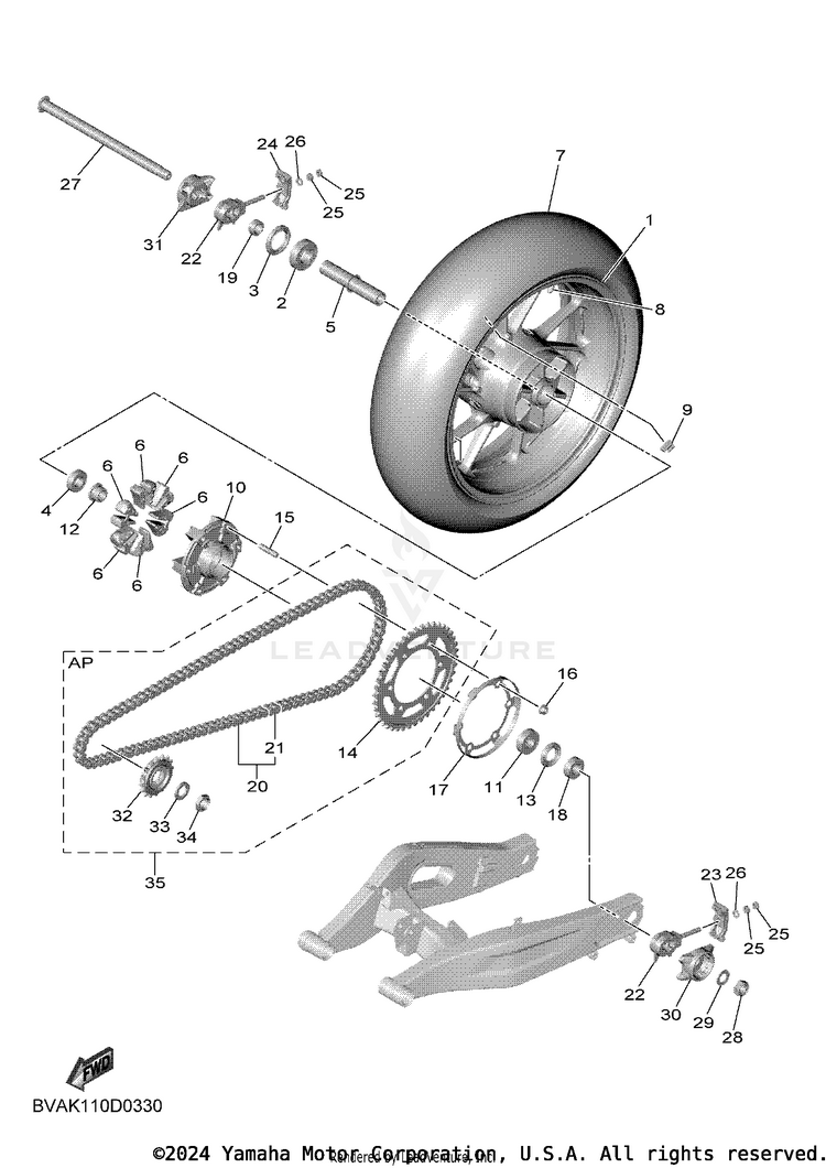 Rear Wheel YZFR7 - YZFR7SCB - 2025 Schematic