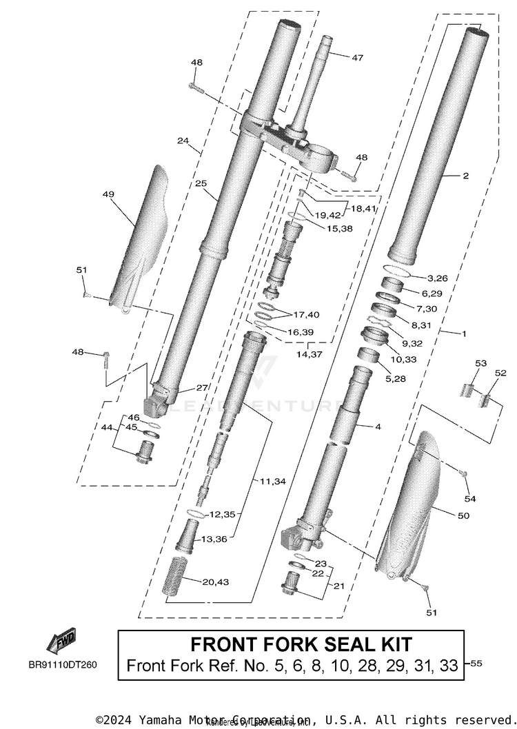 Front Fork YZ450F - YZ450FLGY - 2020 Schematic