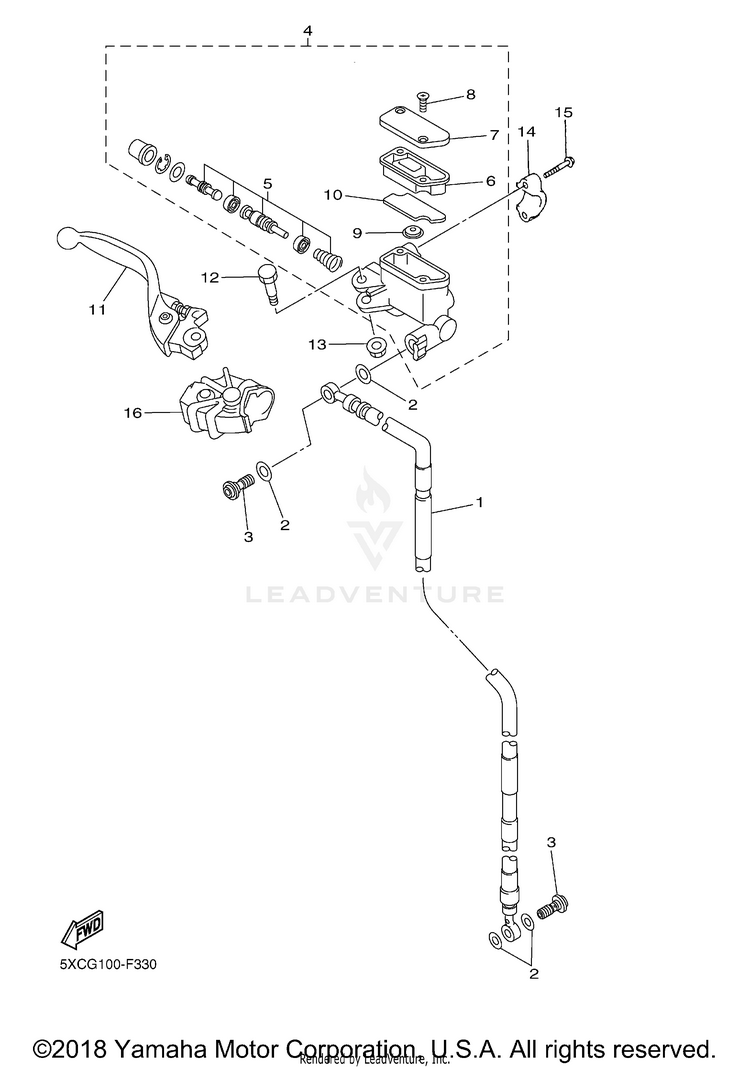 Front Master Cylinder YZ450F - YZ450FXL - 2008 Schematic