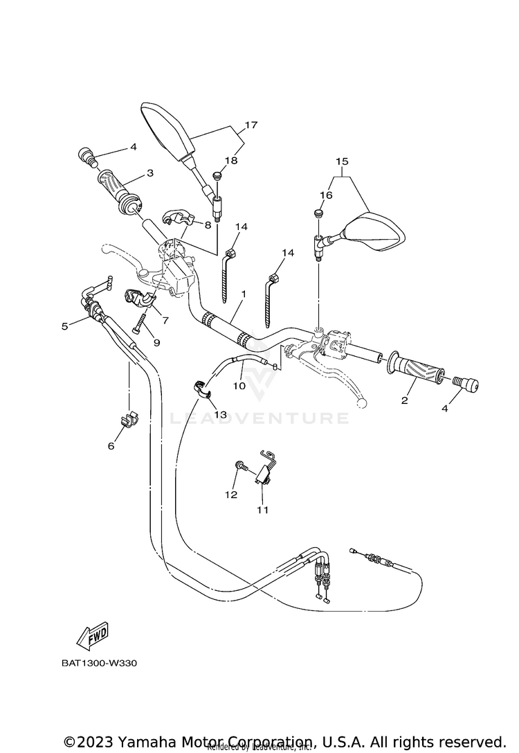 Steering Handle & Cable MT07 - MT07MCB - 2021 Schematic