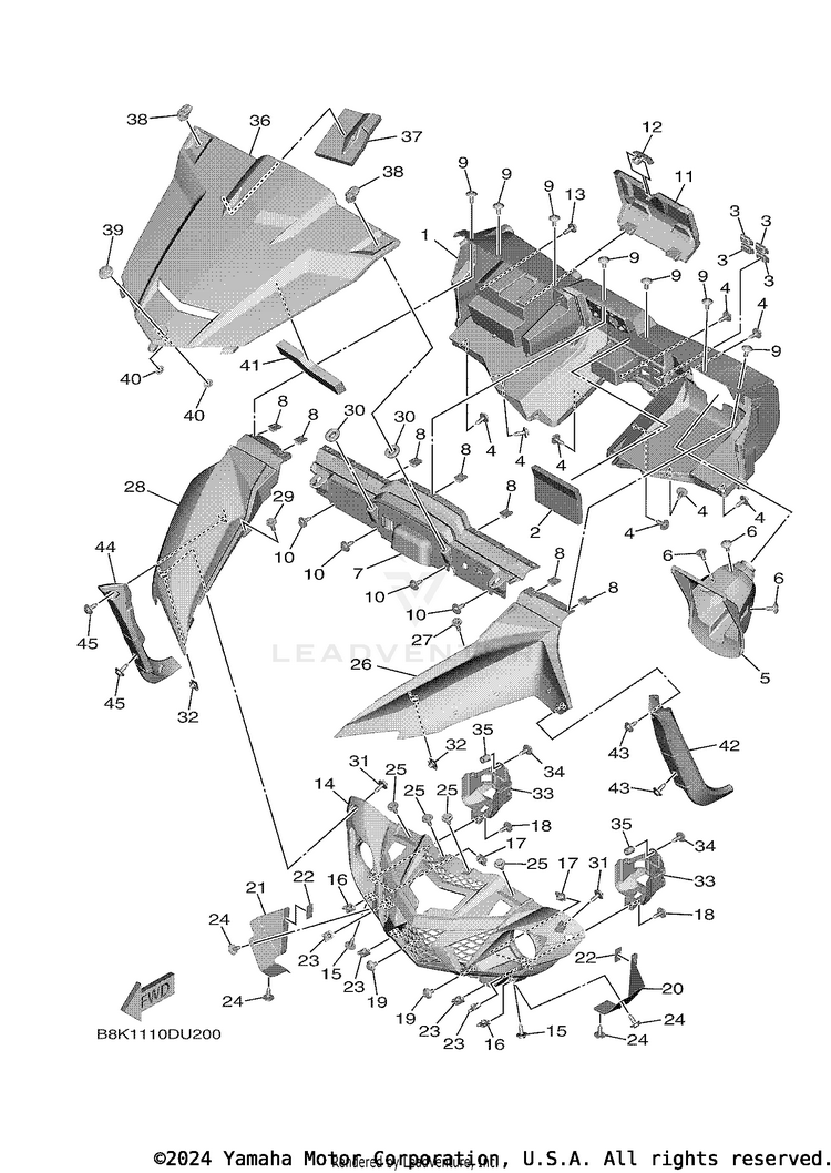 Front Fender WOLVERINE X2 R-SPEC - YXE85WPALW - 2020 Schematic
