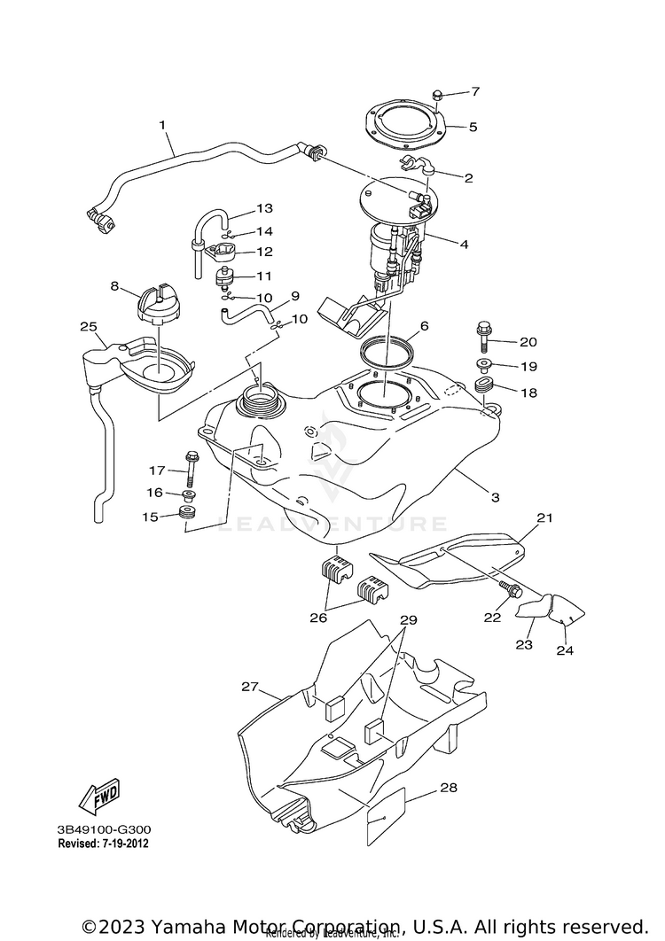 Fuel Tank GRIZZLY 700 - YFM7FGXGR - 2008 Schematic