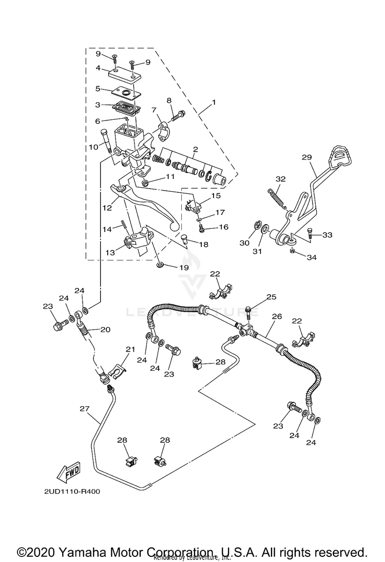 Rear Master Cylinder GRIZZLY EPS 4WD SE - YFM70GPSKB - 2019 Schematic