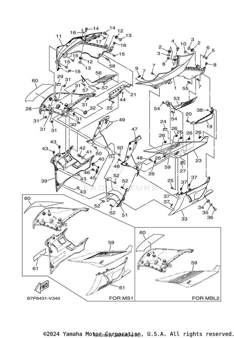 Cowling 1 YZFR3 ABS - YZFR3ALB - 2020 Schematic