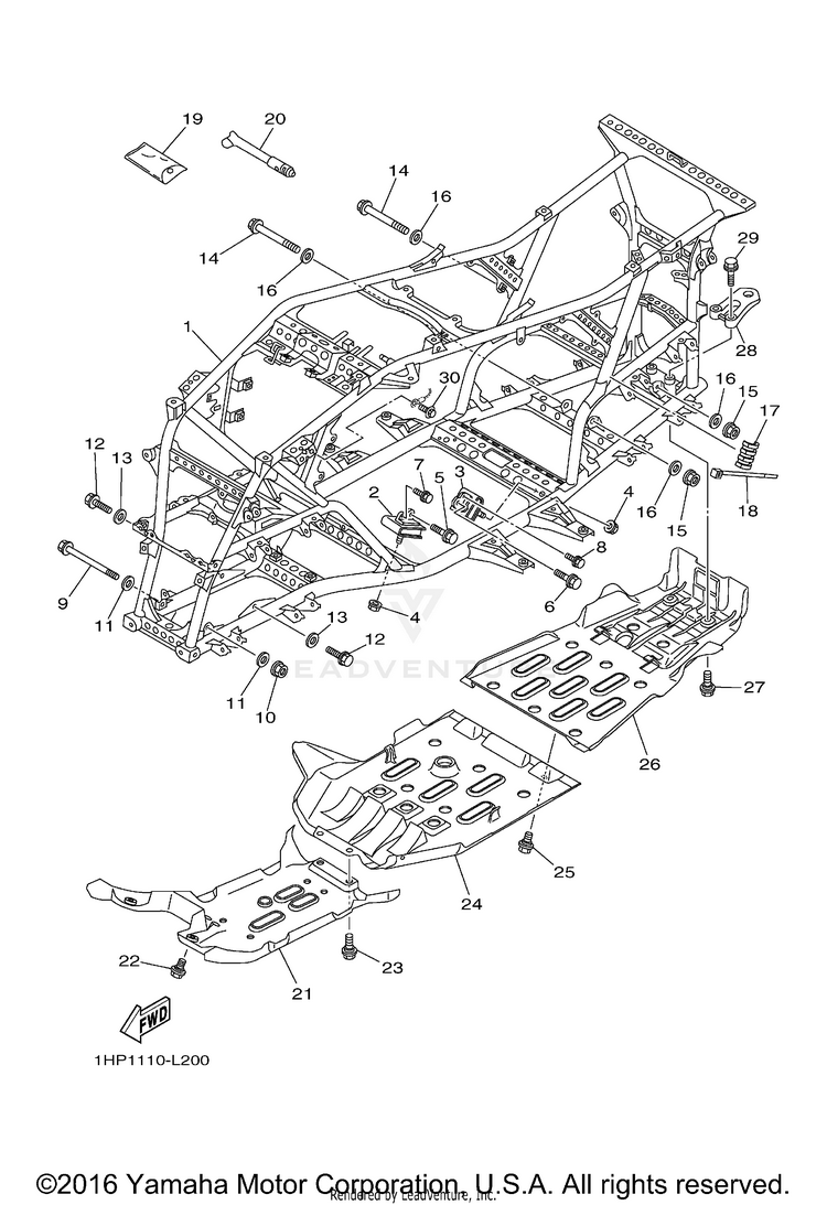 Frame GRIZZLY 700 4WD - YFM7FGBGR - 2012 Schematic