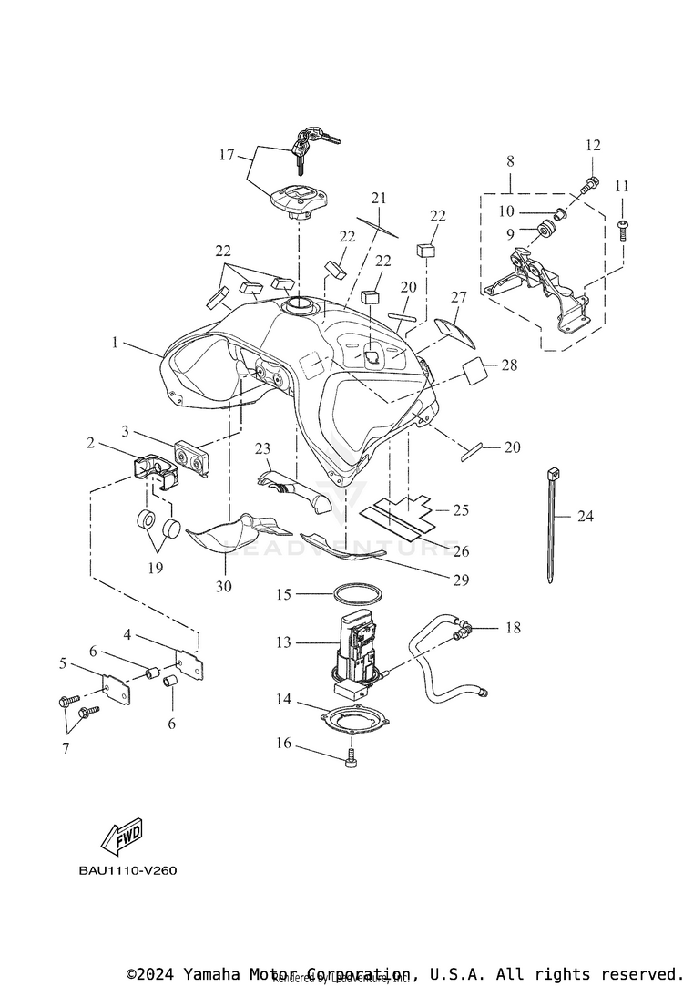 Fuel Tank TENERE 700 - XTZ7MCB - 2021 Schematic