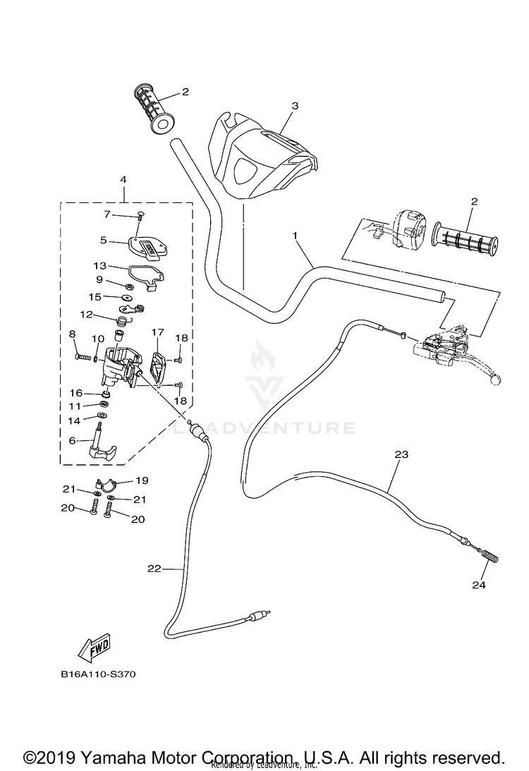 Steering Handle Cable KODIAK 700 - YFM70KDXJG - 2018 Schematic