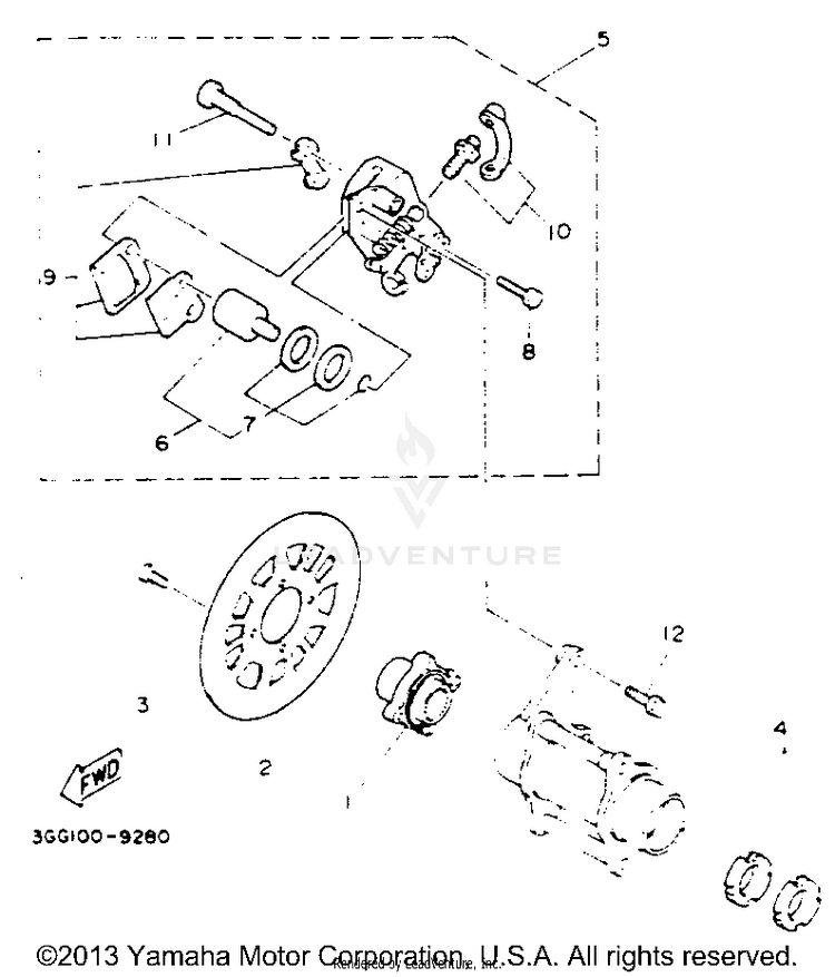 Rear Brake Caliper BANSHEE - YFZ350E - 1993 Schematic