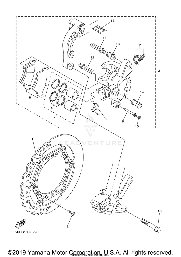 Front Brake Caliper YZ450F - YZ450FYL - 2009 Schematic