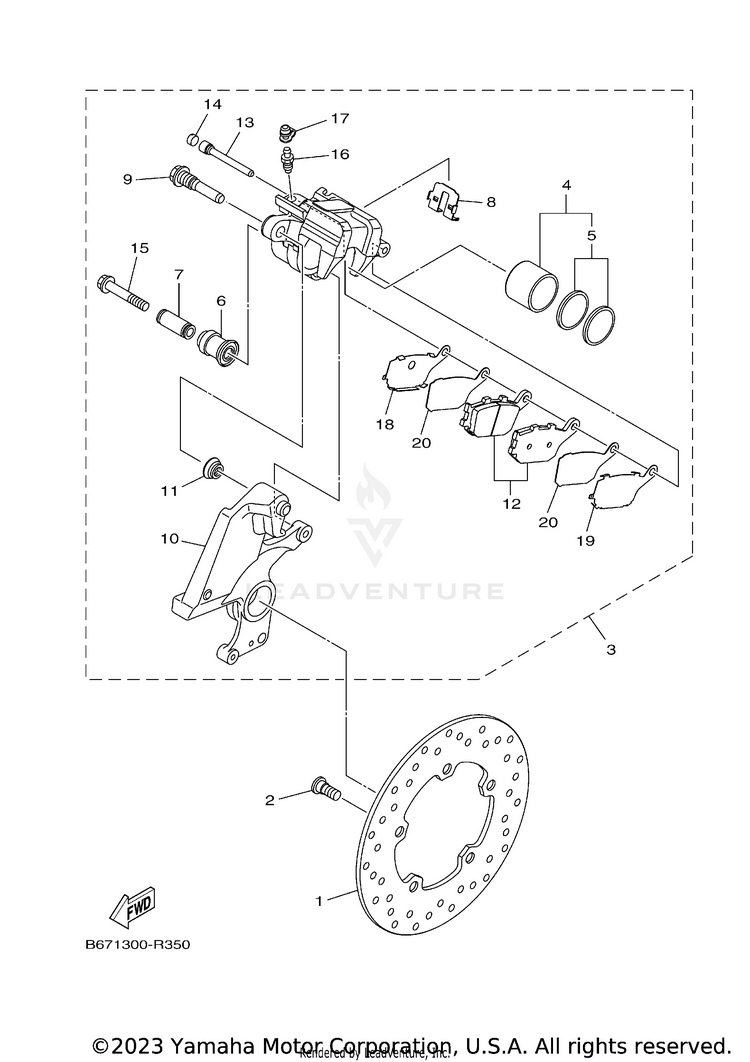 Rear Brake Caliper FZ10 - FZ10HCB - 2017 Schematic