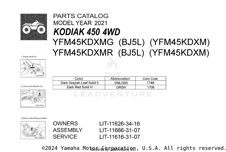 1 Title Page KODIAK 450 - YFM45KDXMG - 2021 Schematic