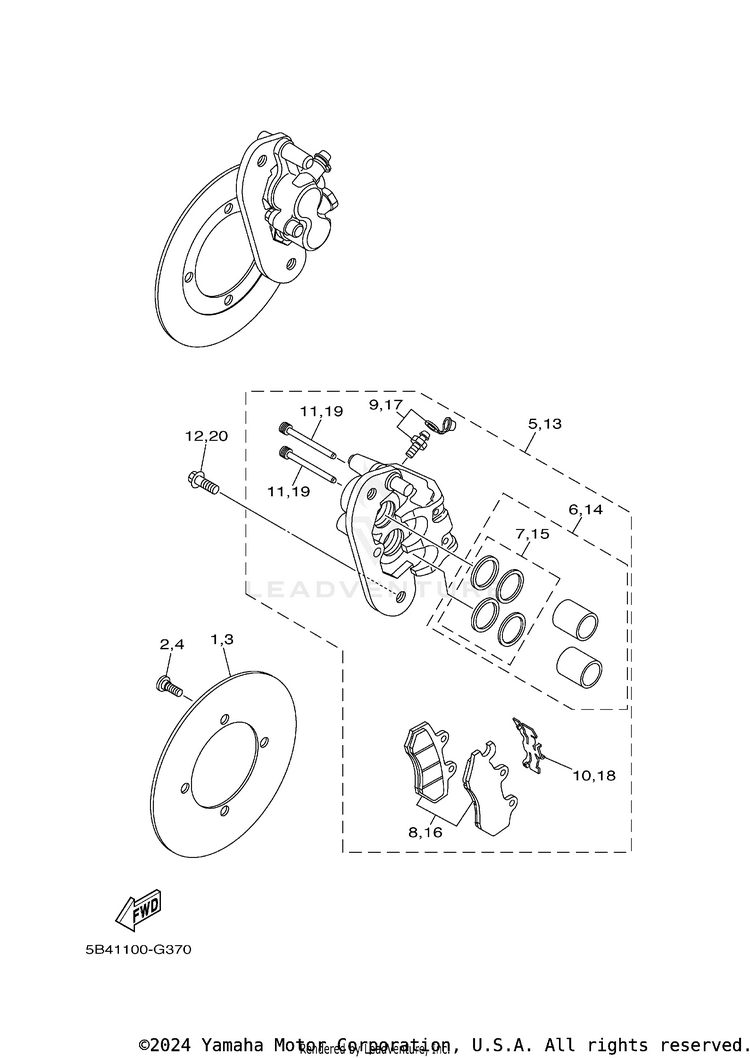 Rear Brake Caliper RHINO 700 FI SPORT E - YXR7FSP2Y - 2009 Schematic