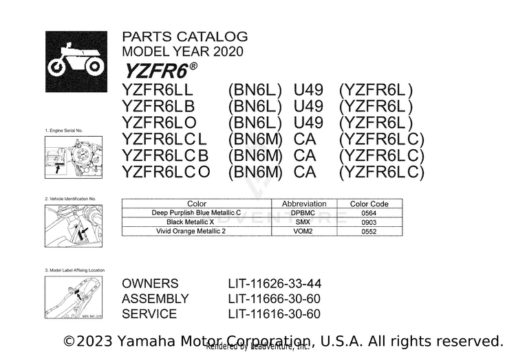 1 Title Page YZFR6 - YZFR6L1CB - 2020 Schematic