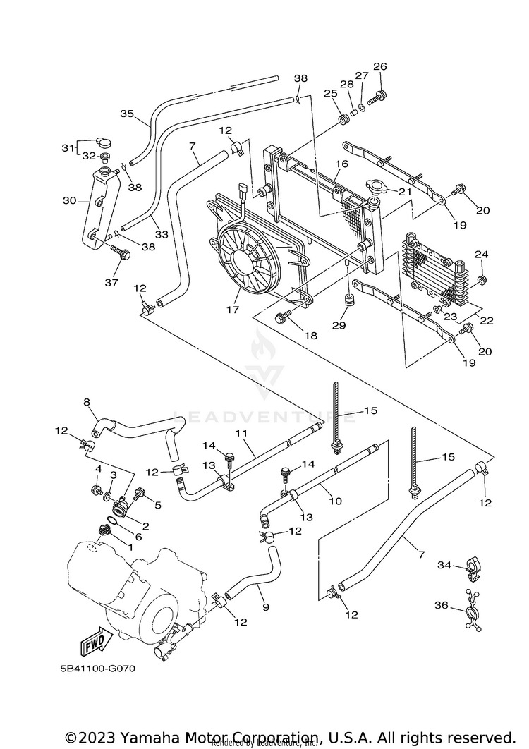 Radiator Hose RHINO 700 FI  SPECIA - YXR7FSEYB - 2009 Schematic