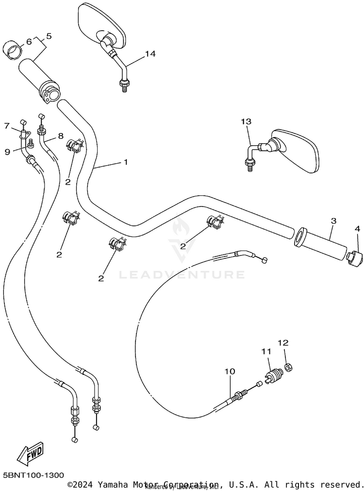 Steering Handle Cable V STAR 650 SILVERADO - XVS65ATYCB - 2009 Schematic