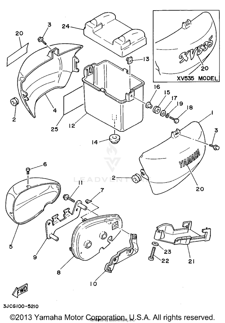 Side Cover VIRAGO 535 - XV535GC - 1995 Schematic