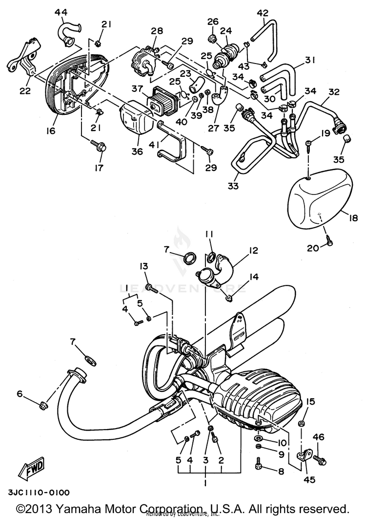 Exhaust VIRAGO 535 - XV535HC - 1996 Schematic