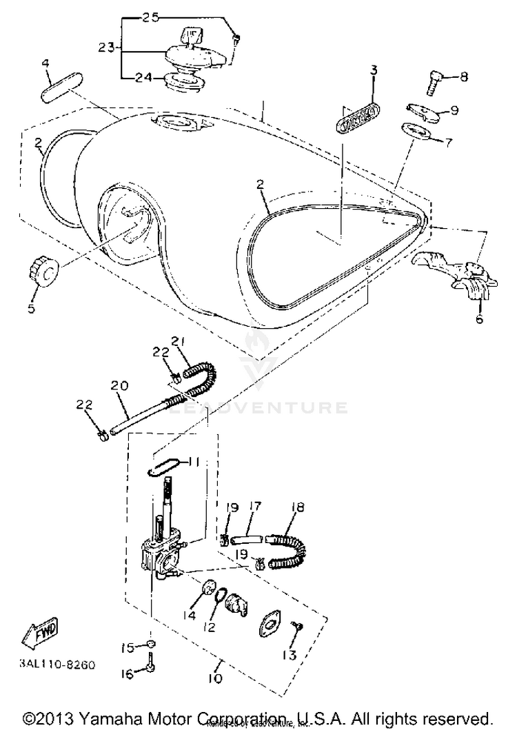 Fuel Tank (Non-California Model) Schematic