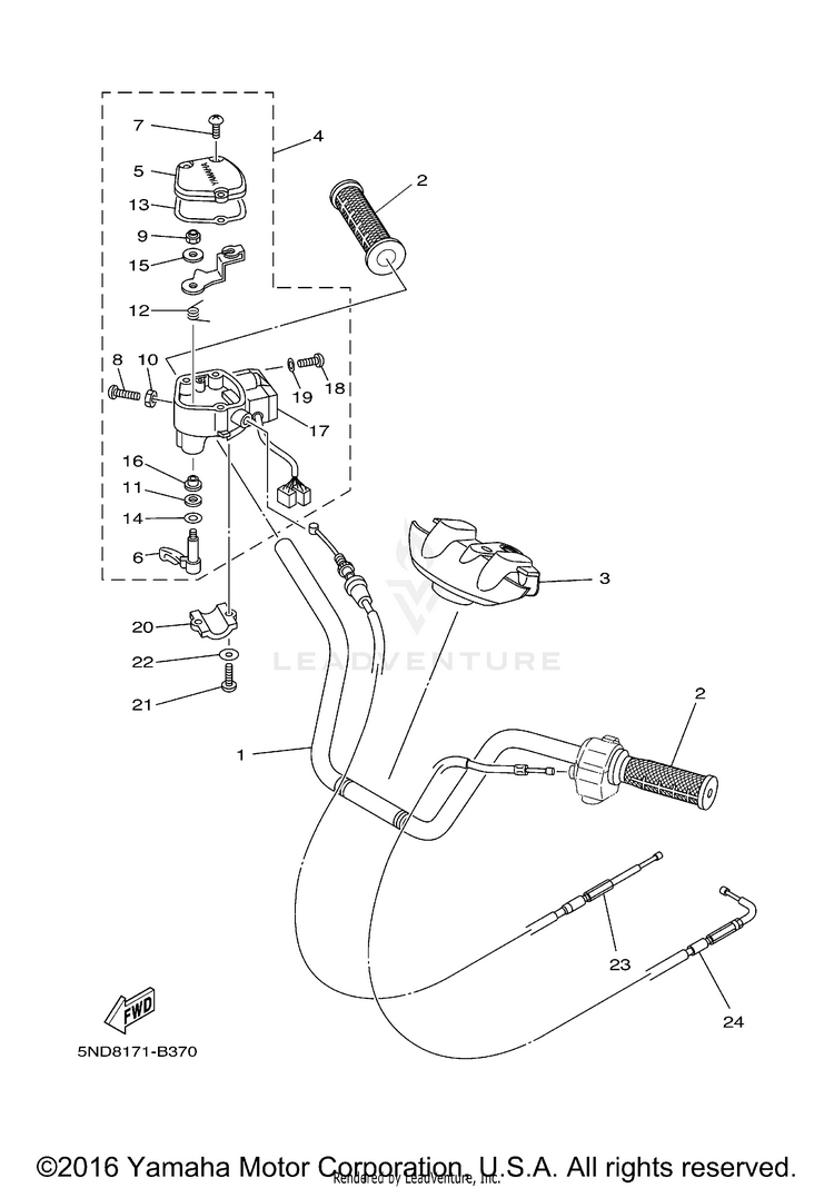 Steering Handle Cable KODIAK 450 4WD - YFM45FAV - 2006 Schematic