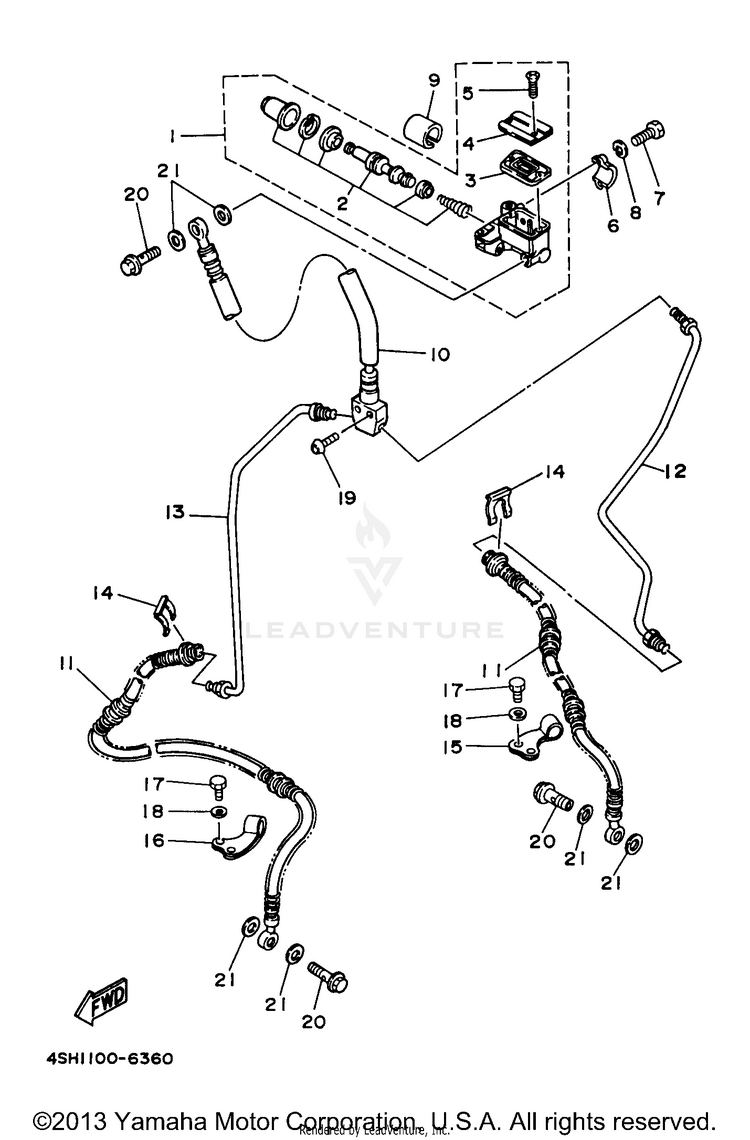 Front Master Cylinder KODIAK 4WD - YFM400FWJ - 1997 Schematic