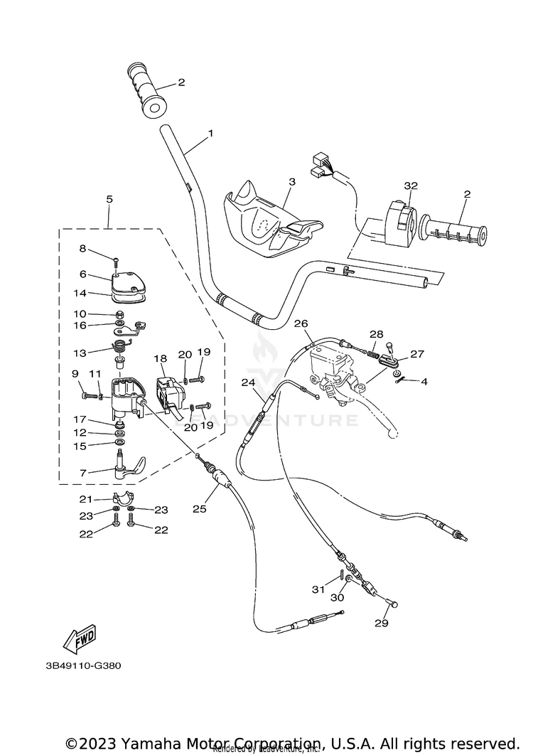 Steering Handle Cable GRIZZLY 700 - YFM7FGXGR - 2008 Schematic