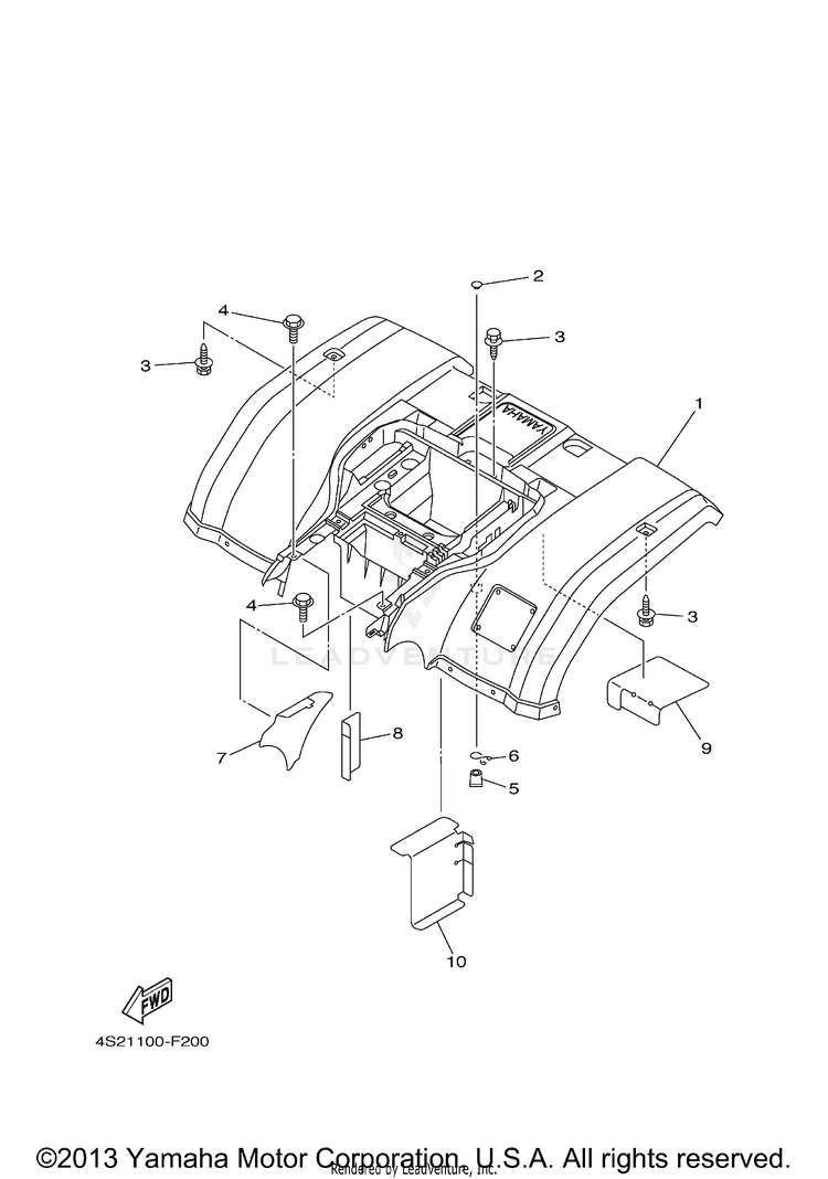 Rear Fender GRIZZLY 350 4WD (BLACK METALLIC J) - YFM35FGYB - 2009 Schematic