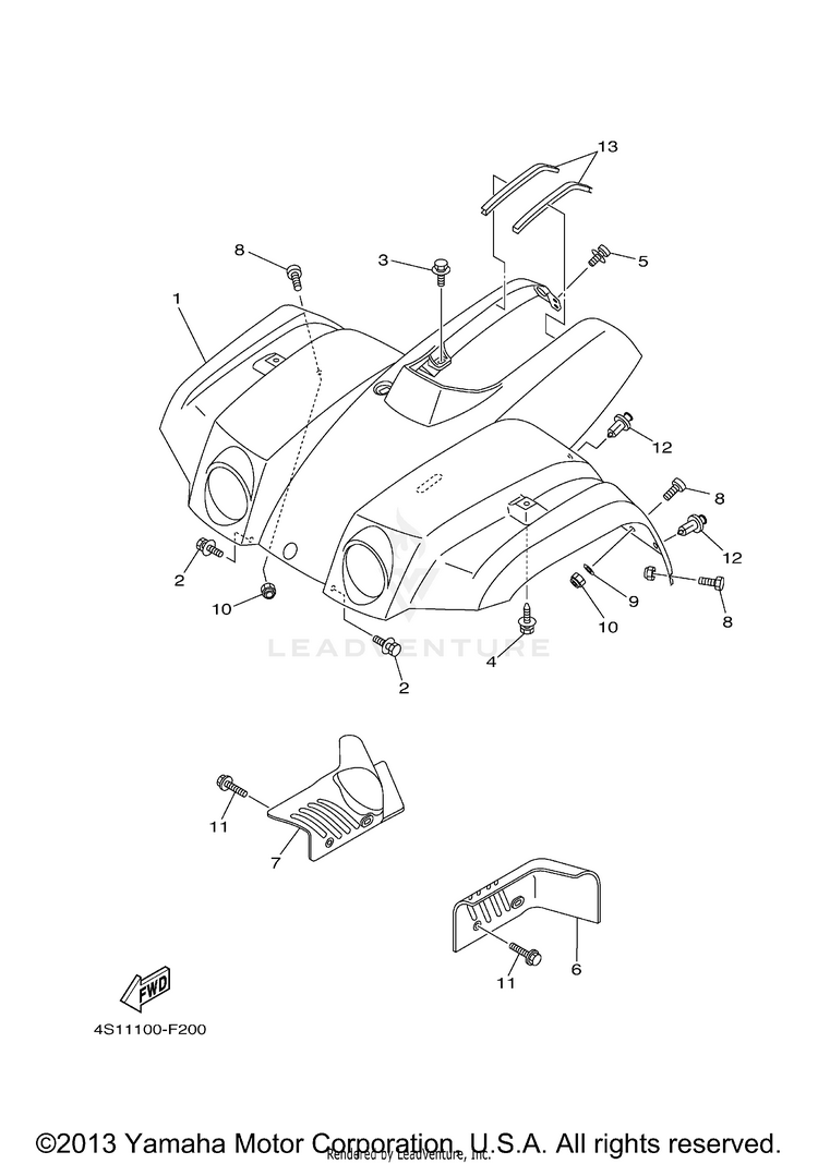 Front Fender BIG BEAR 400 4WD HUNTER-IRS - YFM40FBHW - 2007 Schematic