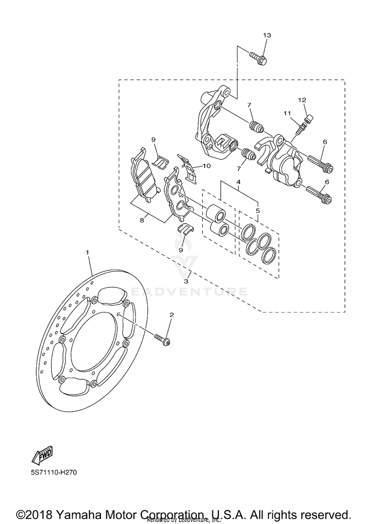 Front Brake Caliper V STAR 950 TOURER - XVS95CTACB - 2011 Schematic